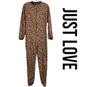 Just Love Heart Leopard Print Womens Union Suit Size XS